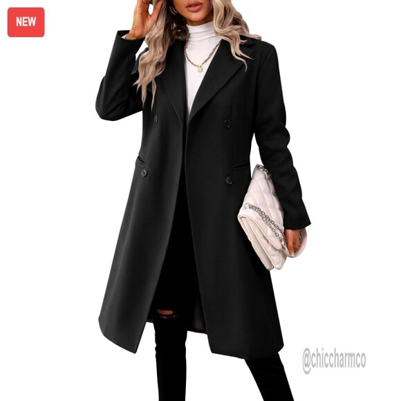 Jackets & Blazers - Long Double Breasted Pea Coat Slim Fit Wool Blend Winter Jacket